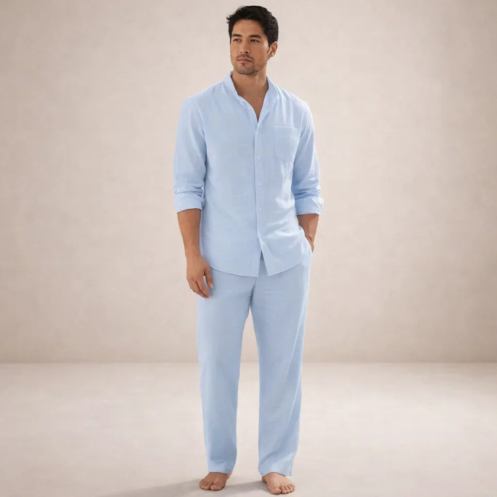 Akiva Men’s Stylish Two-Piece Set – Casual Shirt and Matching Pants Outfit · Oliver Bradley