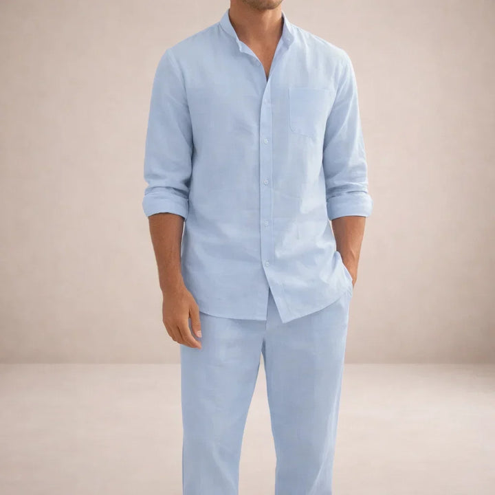 Akiva Men’s Stylish Two-Piece Set – Casual Shirt and Matching Pants Outfit · Oliver Bradley