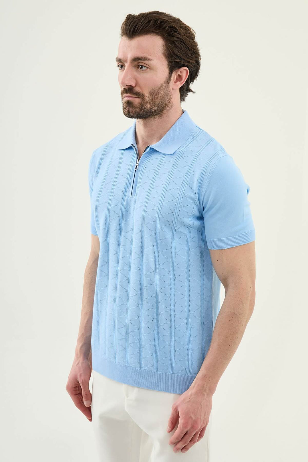 Alassio Zip Knit Polo — Sky Blue · Oliver Bradley