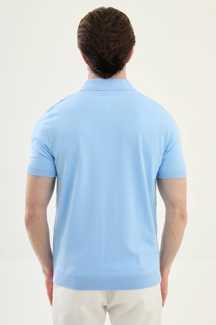 Alassio Zip Knit Polo — Sky Blue · Oliver Bradley