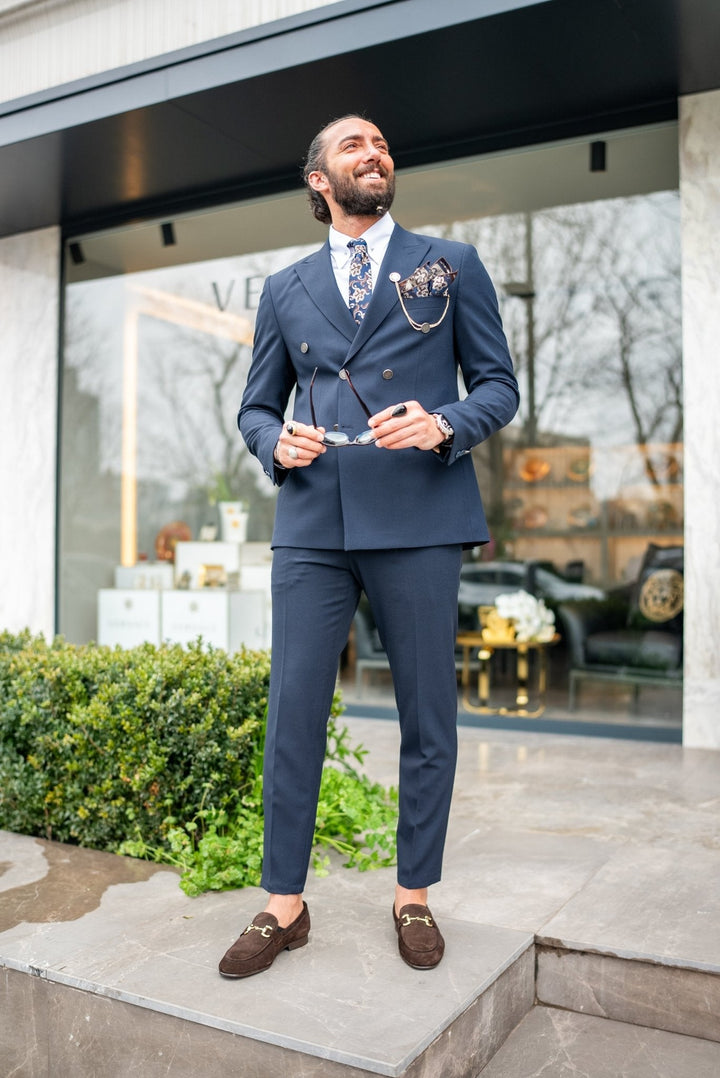 Albania Double Breasted Navy Blue Suit · Oliver Bradley
