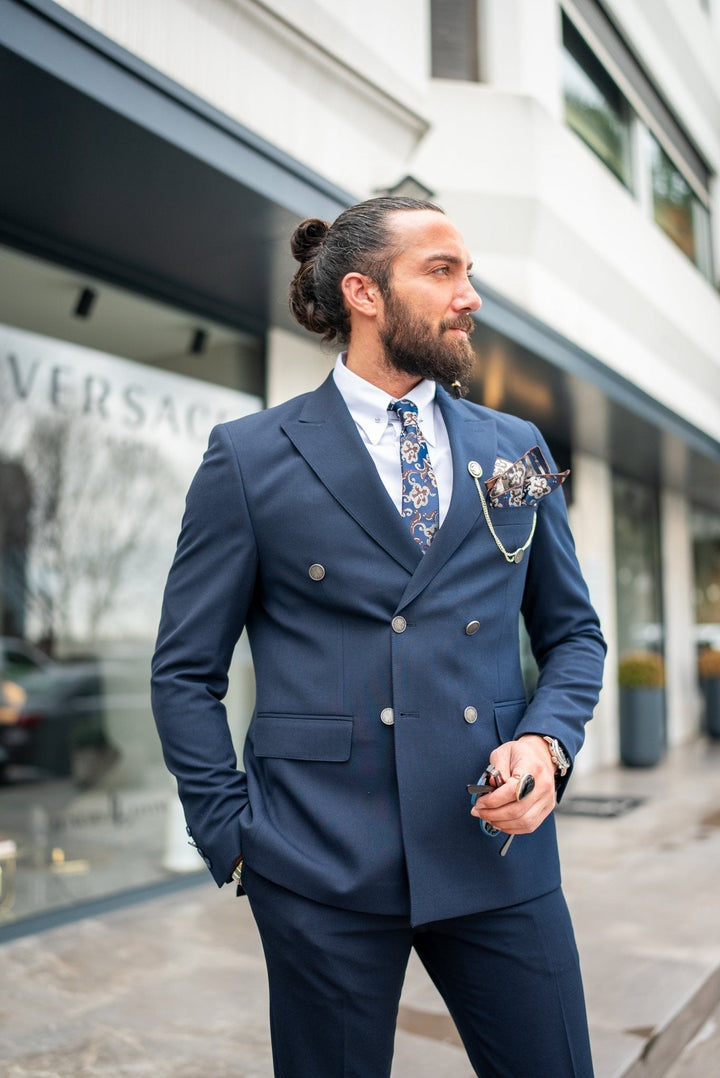 Albania Double Breasted Navy Blue Suit · Oliver Bradley