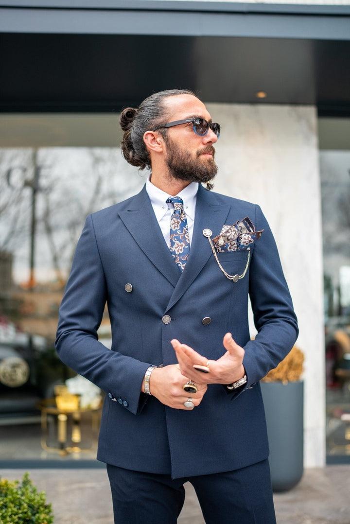 Albania Double Breasted Navy Blue Suit · Oliver Bradley