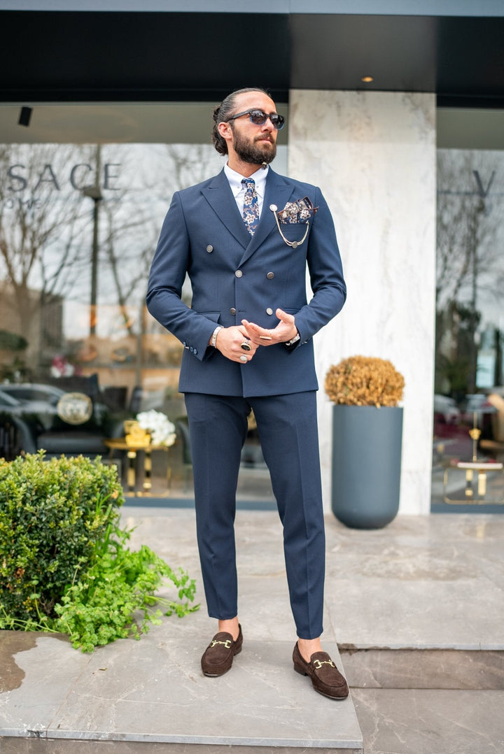 Albania Double Breasted Navy Blue Suit · Oliver Bradley