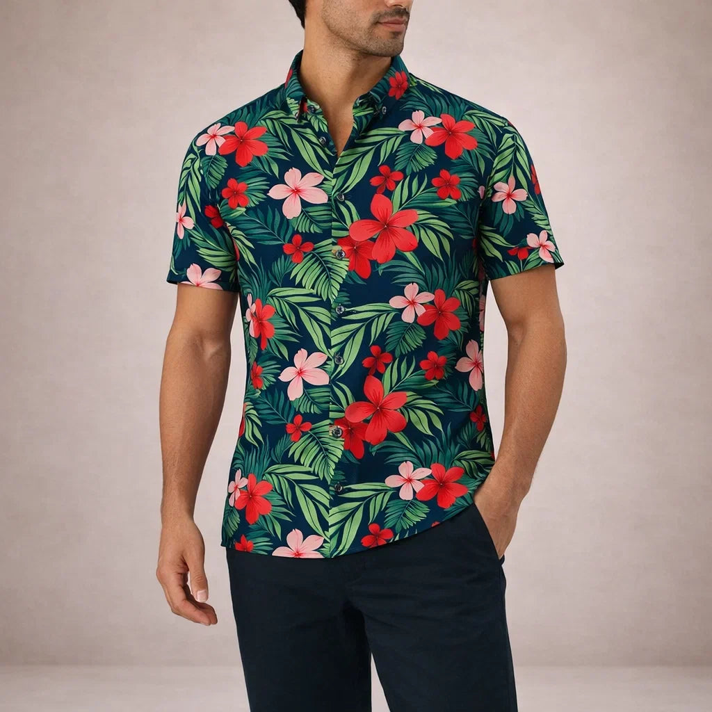 Albert Men’s Floral Surf Shirt – Lightweight Tropical Summer Button-Up · Oliver Bradley