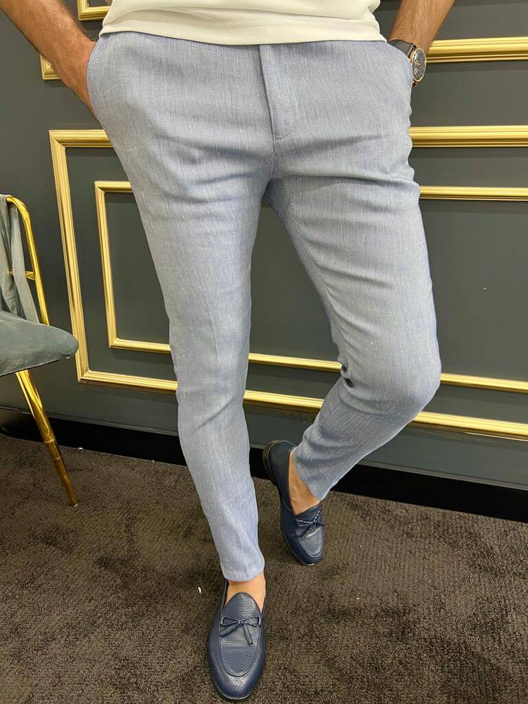 Alghero Slim Fit Trousers — Light Blue · Oliver Bradley