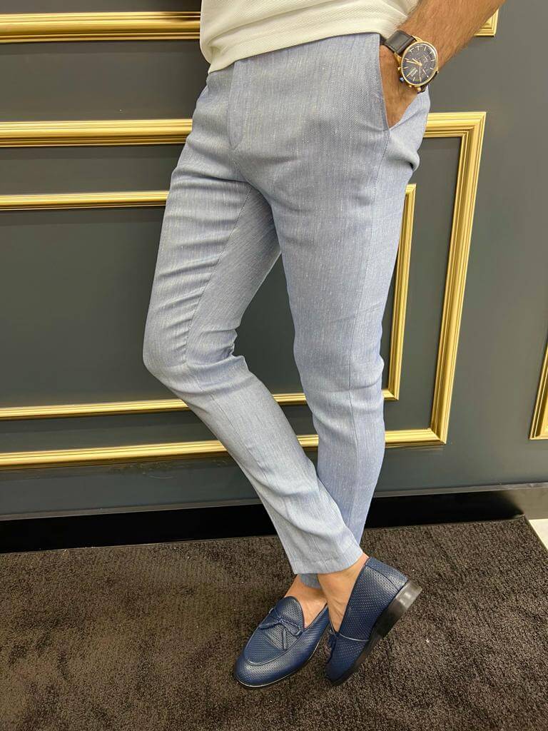 Alghero Slim Fit Trousers — Light Blue · Oliver Bradley
