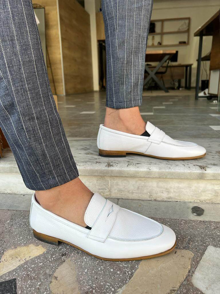 Amalfi Edition Men's White Penny Loafers. · Oliver Bradley