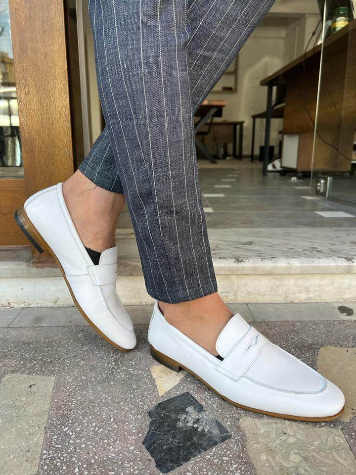 Amalfi Edition Men's White Penny Loafers. · Oliver Bradley