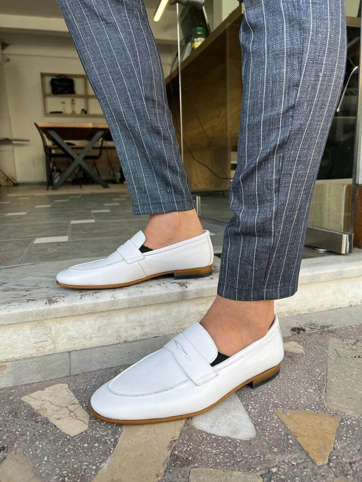 Amalfi Edition Men's White Penny Loafers. · Oliver Bradley