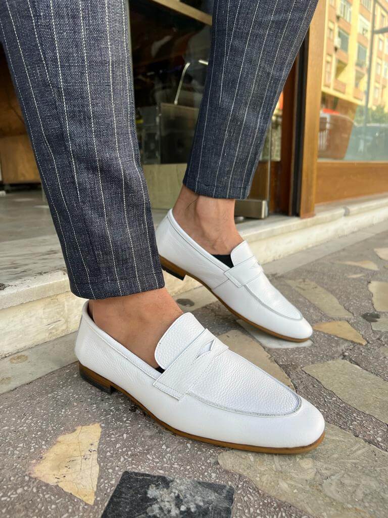 Amalfi Edition Men's White Penny Loafers. · Oliver Bradley