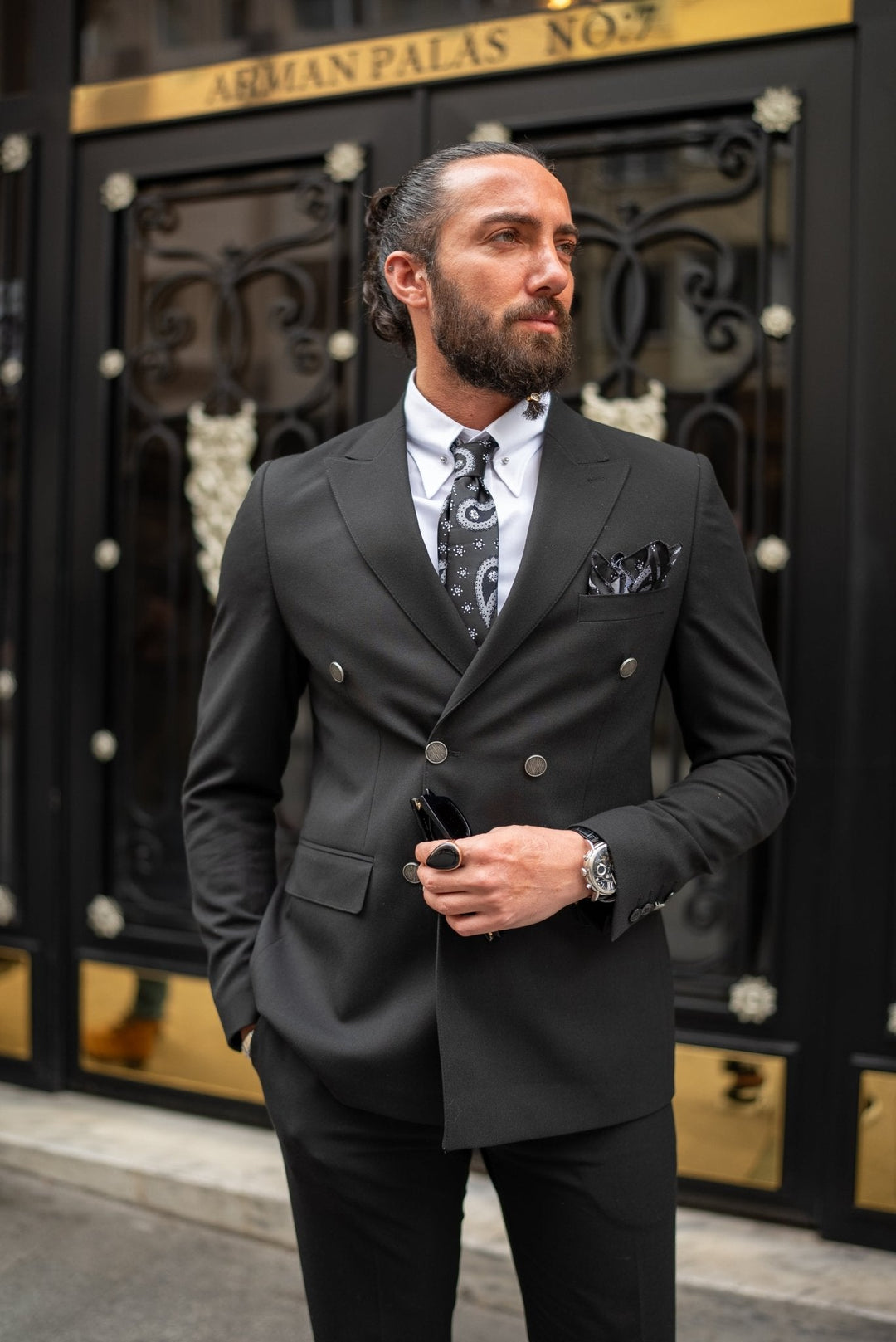 Amar Double Breasted Black Suit · Oliver Bradley