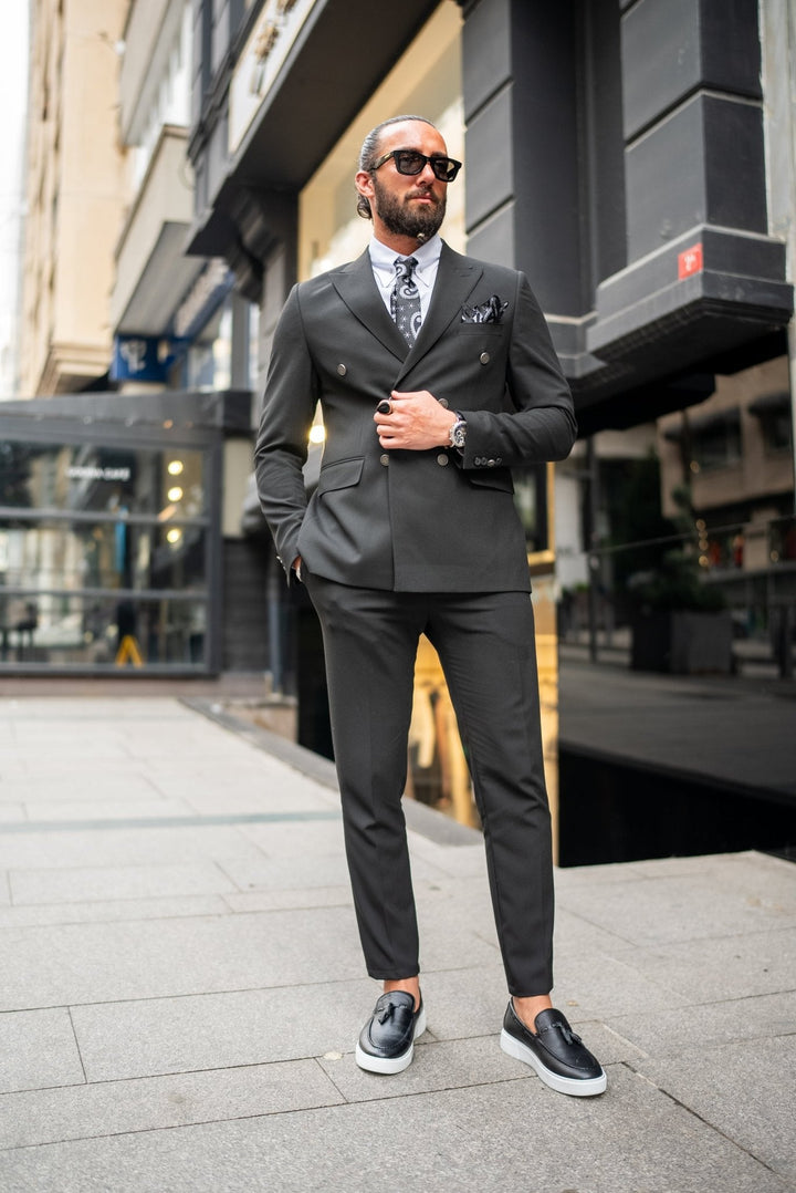 Amar Double Breasted Black Suit · Oliver Bradley