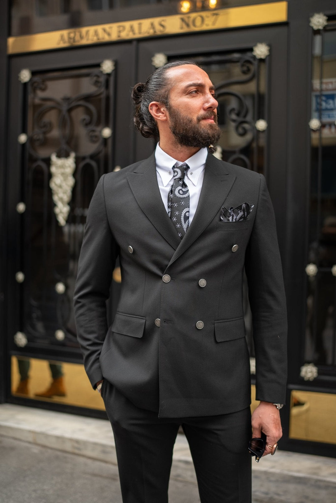 Amar Double Breasted Black Suit · Oliver Bradley
