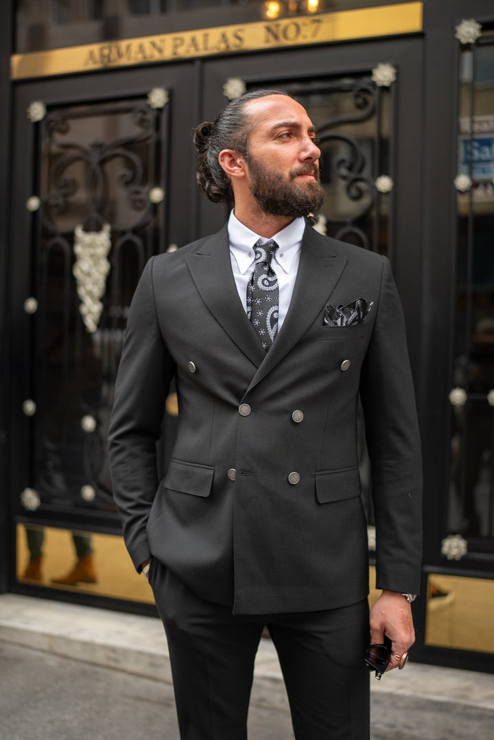 Amar Double Breasted Black Suit · Oliver Bradley