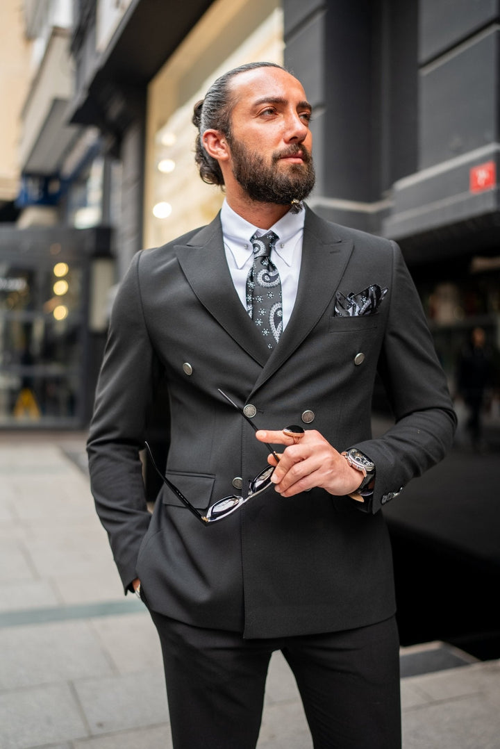 Amar Double Breasted Black Suit · Oliver Bradley