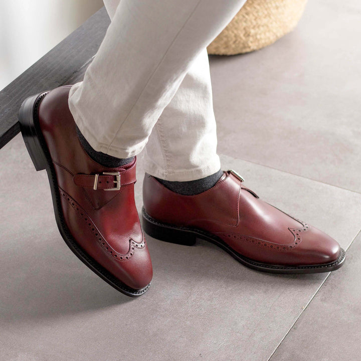 Ambrogio Burgundy Leather Single Monk Strap Shoes. · Oliver Bradley