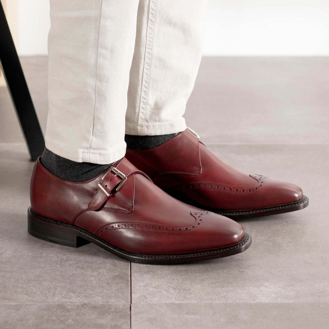 Ambrogio Burgundy Leather Single Monk Strap Shoes. · Oliver Bradley