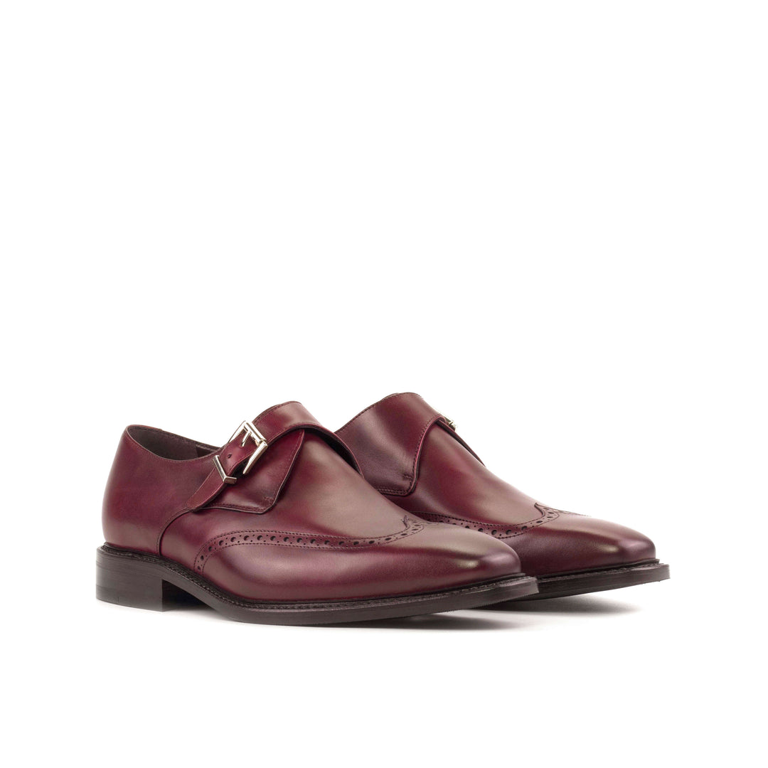 Ambrogio Burgundy Leather Single Monk Strap Shoes. · Oliver Bradley