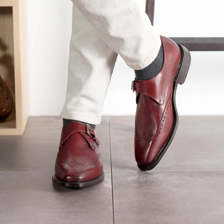 Ambrogio Burgundy Leather Single Monk Strap Shoes. · Oliver Bradley