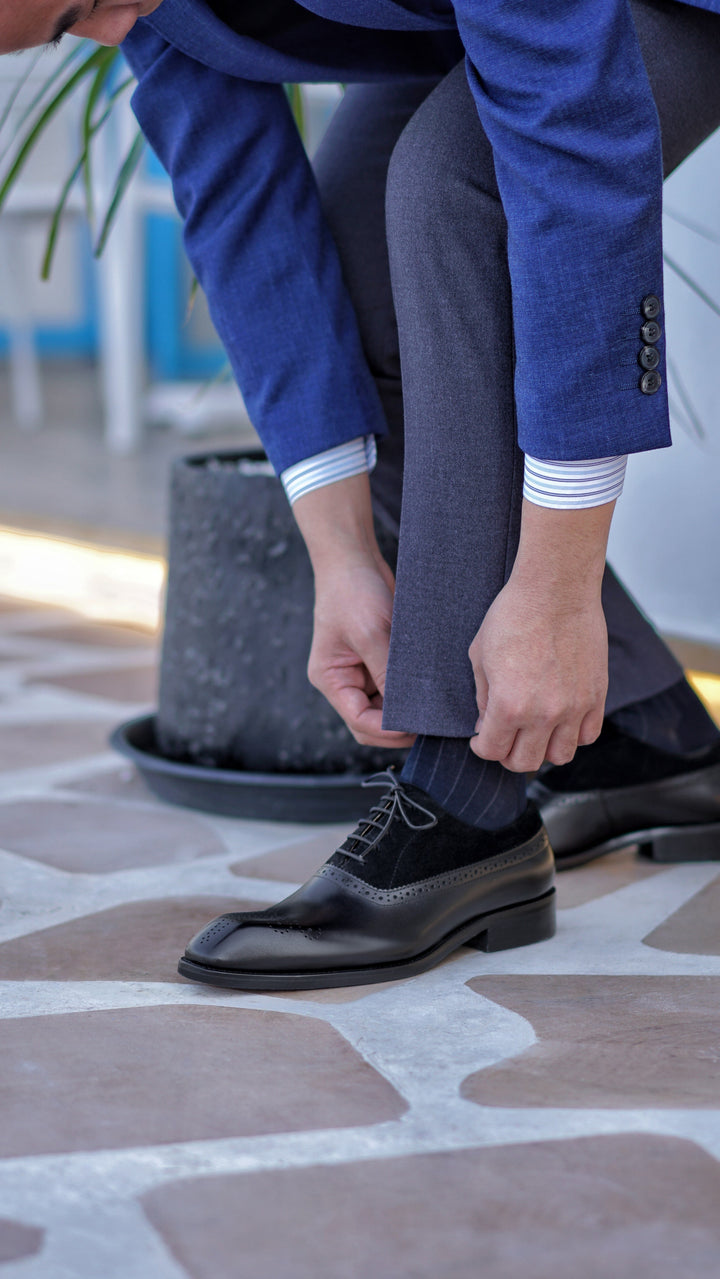 Ancona Brogue Oxford — Black Suede Detail · Oliver Bradley