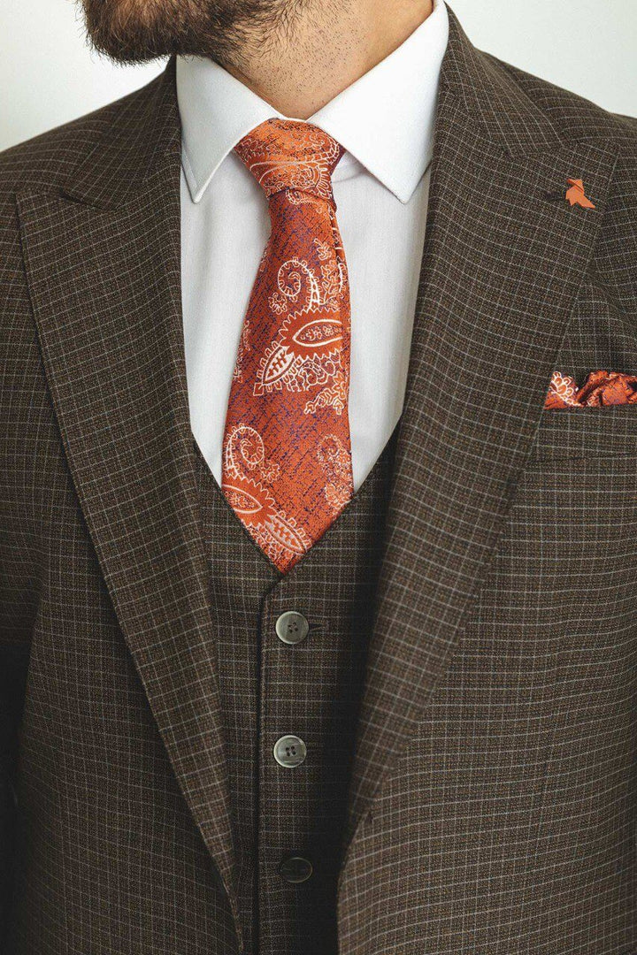 Anghiari 3 Piece Suit — Brown Check · Oliver Bradley