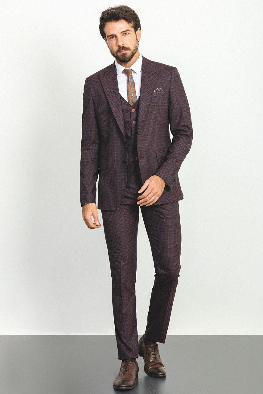 Anghiari 3 Piece Suit — Brown Check · Oliver Bradley