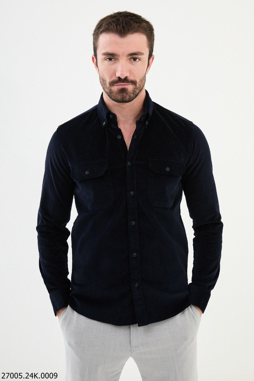 Annecy Corduroy Shirt — Navy · Oliver Bradley