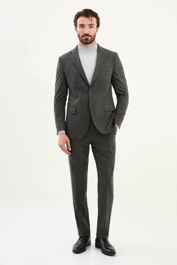 Annecy Slim Fit Suit — Grey Herringbone · Oliver Bradley