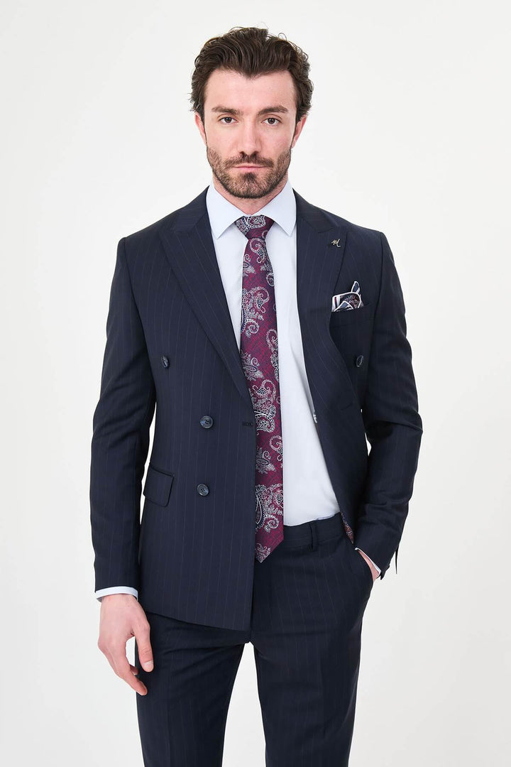 Antibes Double Breasted Suit — Navy Pinstripe · Oliver Bradley