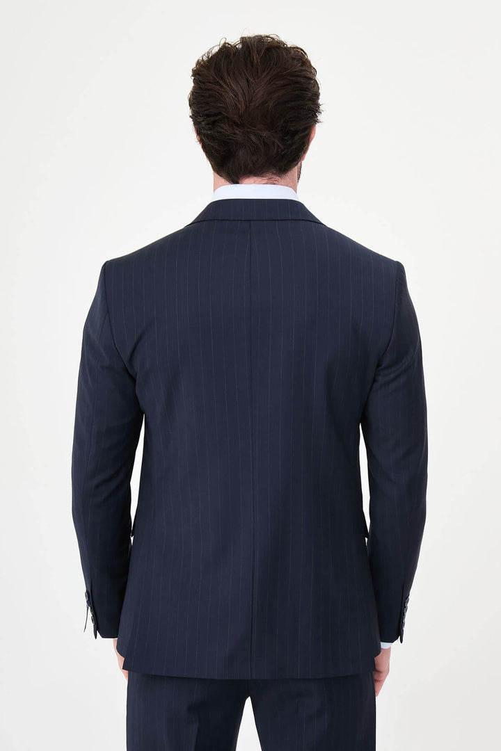 Antibes Double Breasted Suit — Navy Pinstripe · Oliver Bradley