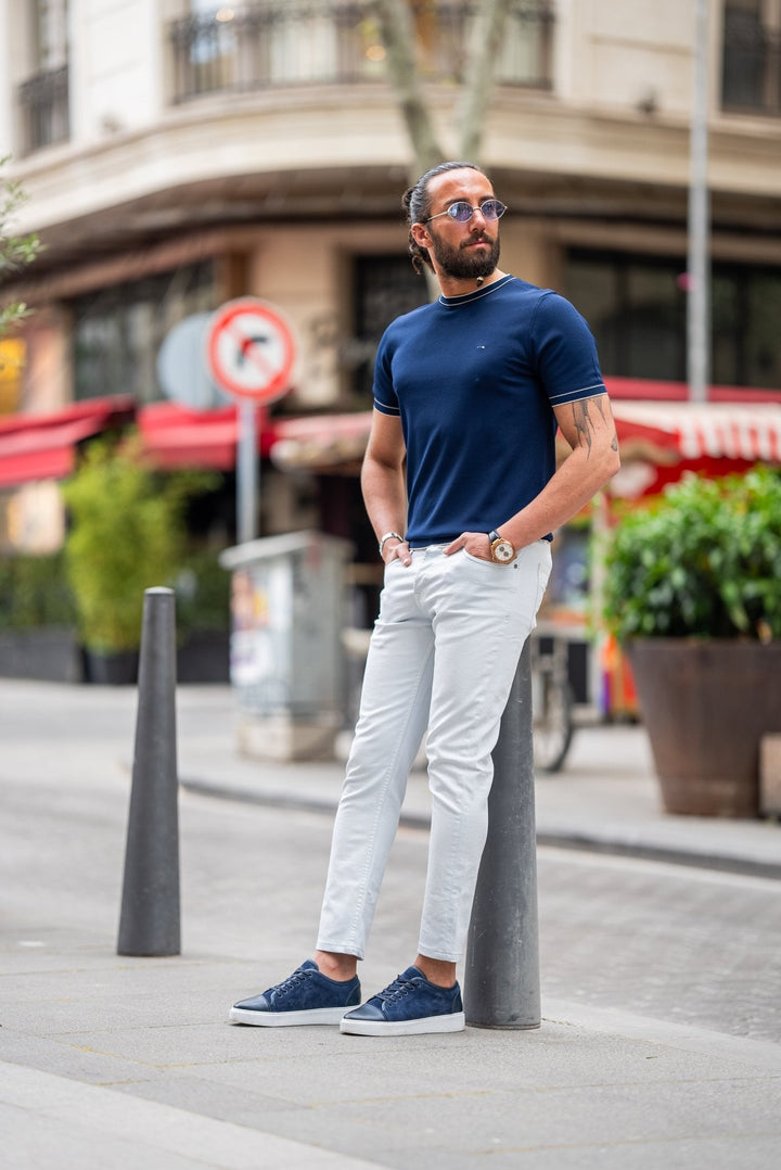 Anzio Crew Neck T-Shirt — Navy · Oliver Bradley
