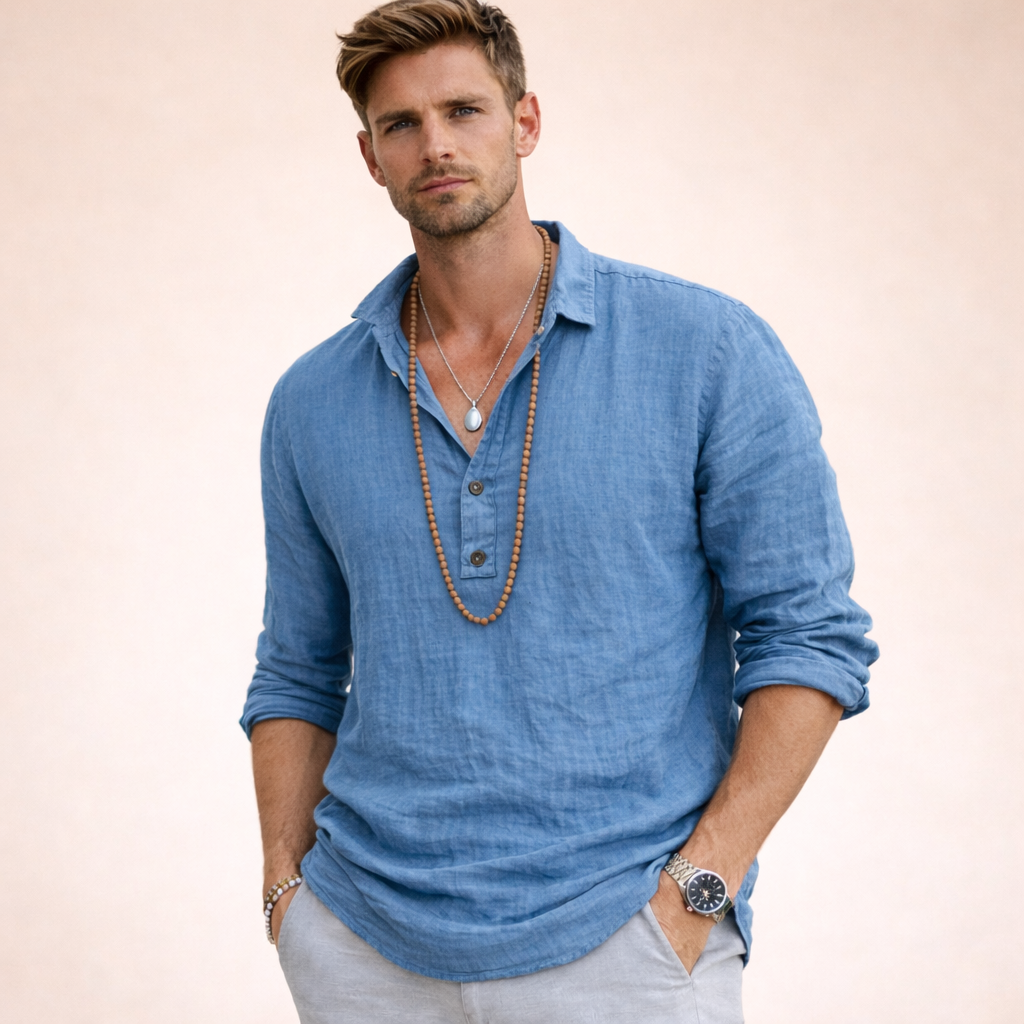 Astolfo Men’s Lightweight Linen Shirt – Casual Breathable Summer Button-Up · Oliver Bradley