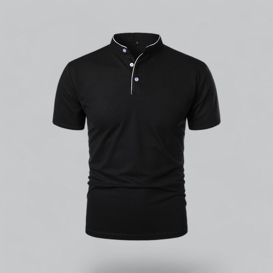 Benjamin | Men's Cotton Short-Sleeve Mandarin Collar Polo Shirt · Oliver Bradley