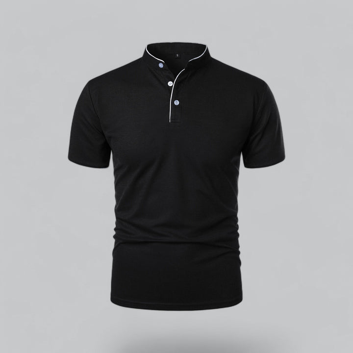 Benjamin | Men's Cotton Short-Sleeve Mandarin Collar Polo Shirt · Oliver Bradley