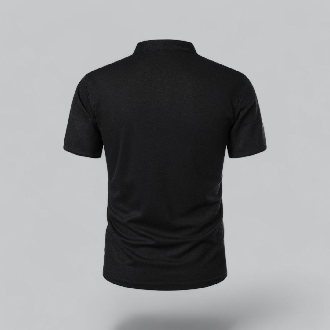 Benjamin | Men's Cotton Short-Sleeve Mandarin Collar Polo Shirt · Oliver Bradley
