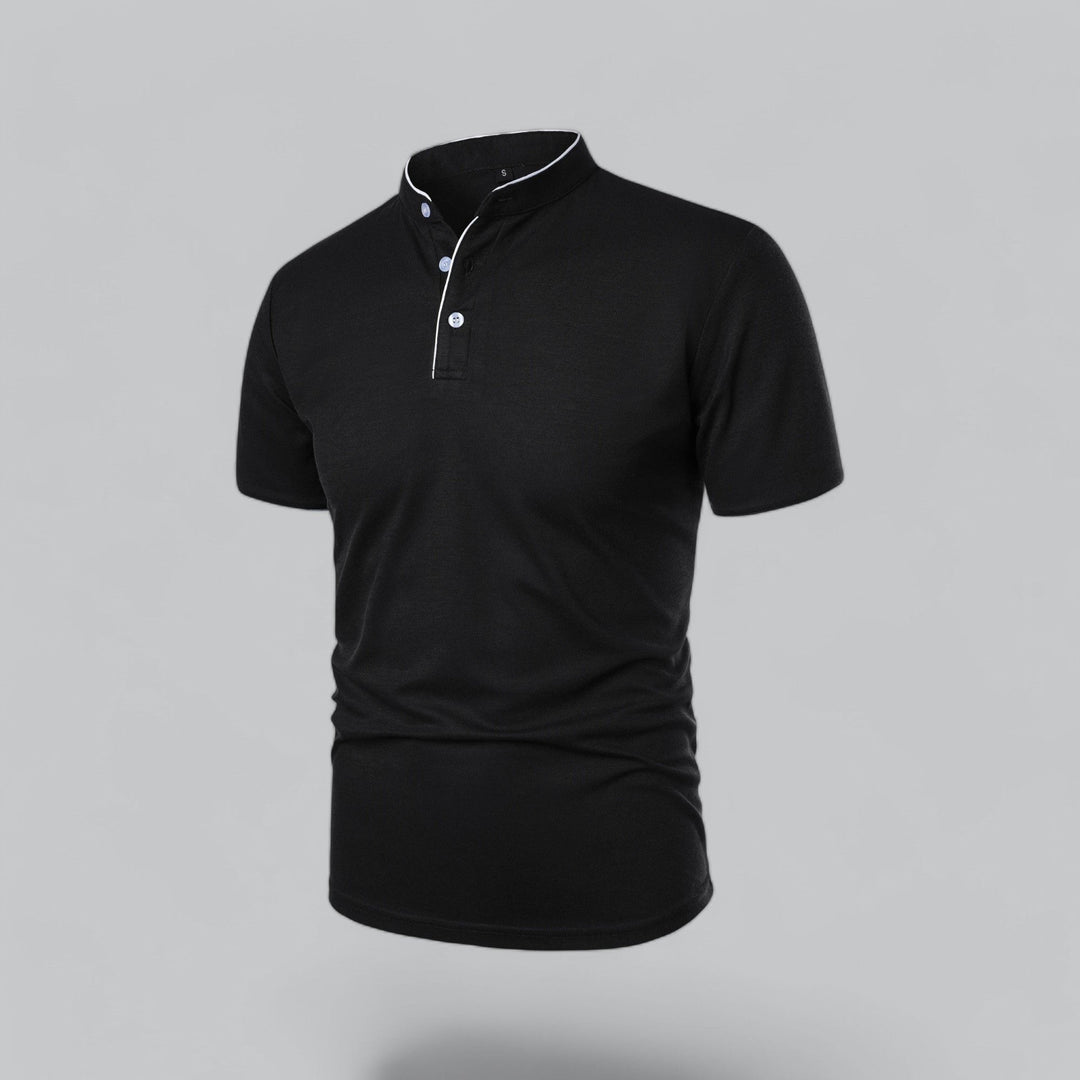 Benjamin | Men's Cotton Short-Sleeve Mandarin Collar Polo Shirt · Oliver Bradley