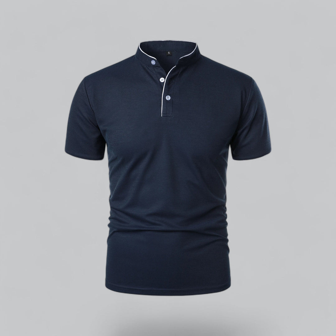 Benjamin | Men's Cotton Short-Sleeve Mandarin Collar Polo Shirt · Oliver Bradley