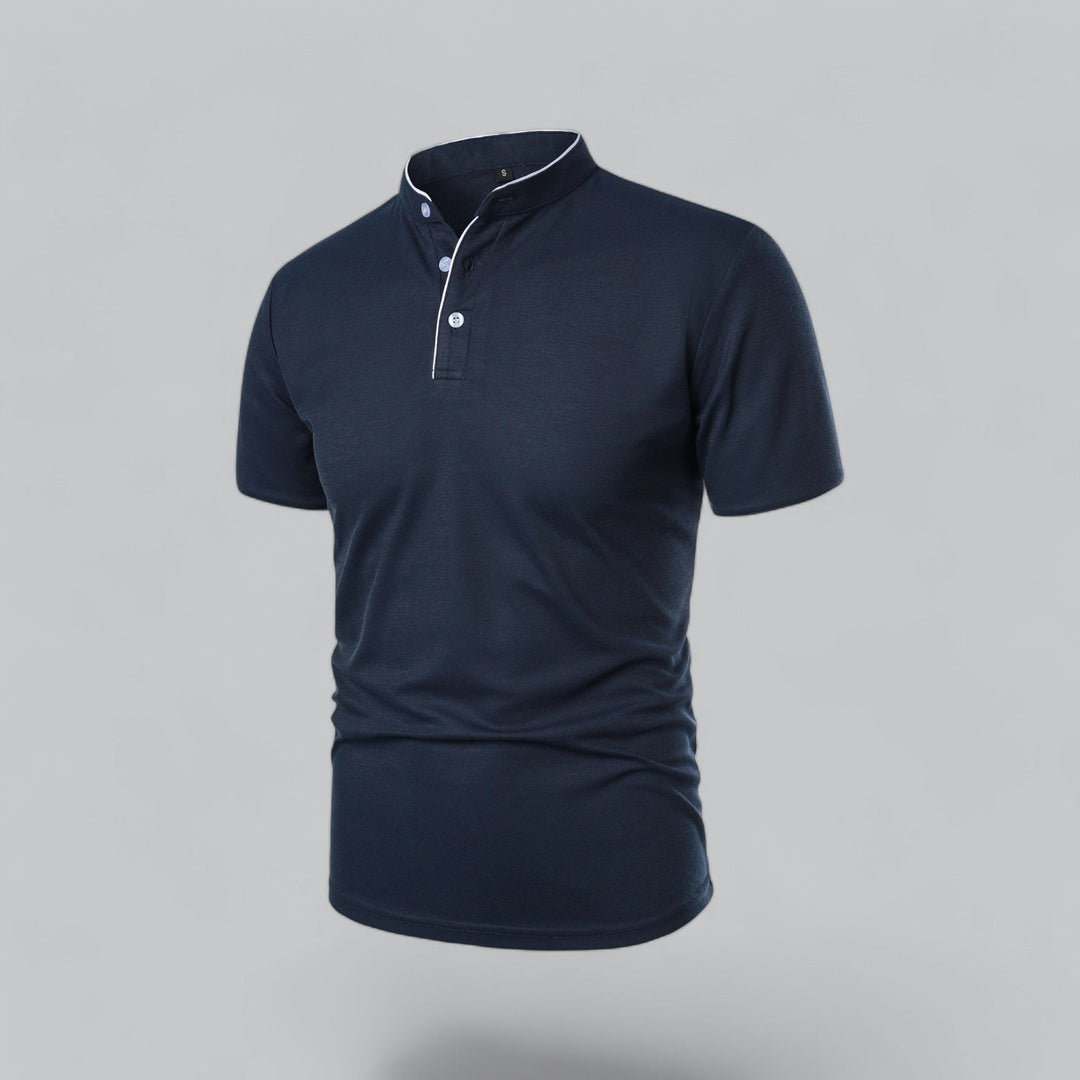 Benjamin | Men's Cotton Short-Sleeve Mandarin Collar Polo Shirt · Oliver Bradley