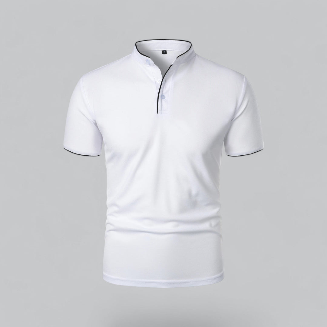 Benjamin | Men's Cotton Short-Sleeve Mandarin Collar Polo Shirt · Oliver Bradley