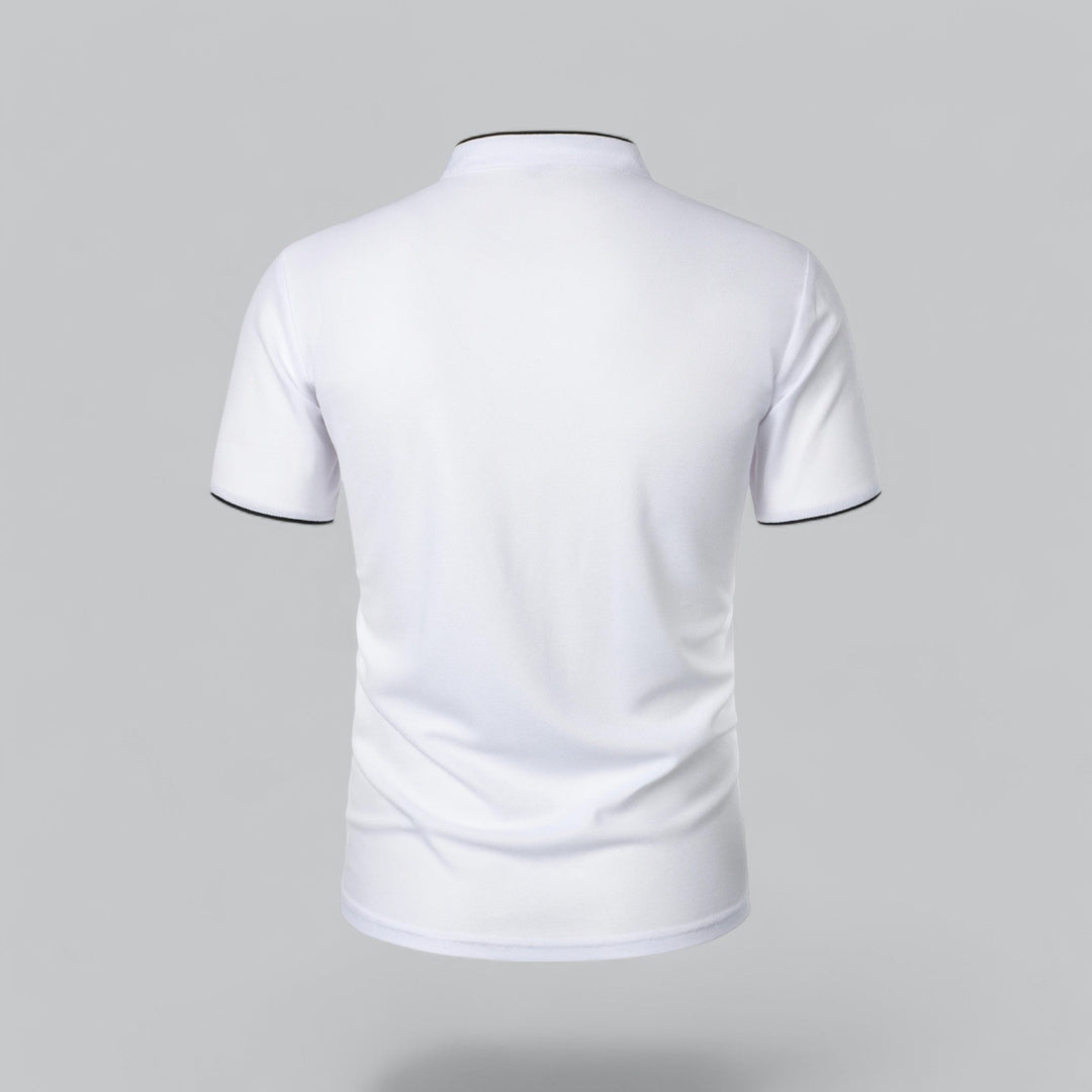 Benjamin | Men's Cotton Short-Sleeve Mandarin Collar Polo Shirt · Oliver Bradley