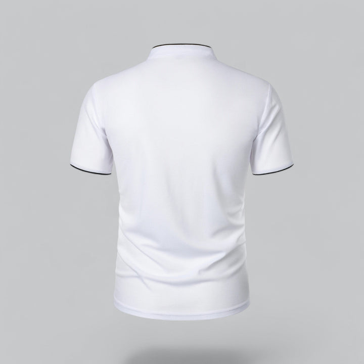 Benjamin | Men's Cotton Short-Sleeve Mandarin Collar Polo Shirt · Oliver Bradley