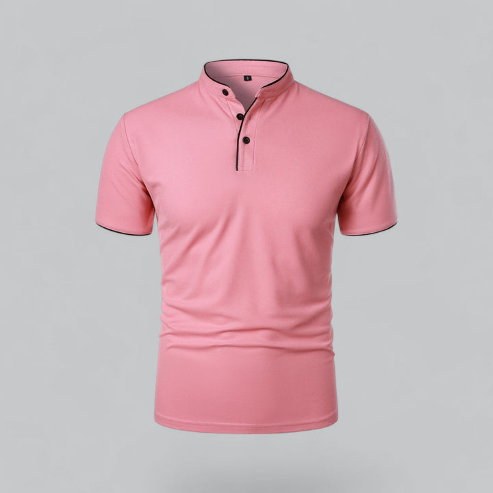 Benjamin | Men's Cotton Short-Sleeve Mandarin Collar Polo Shirt · Oliver Bradley