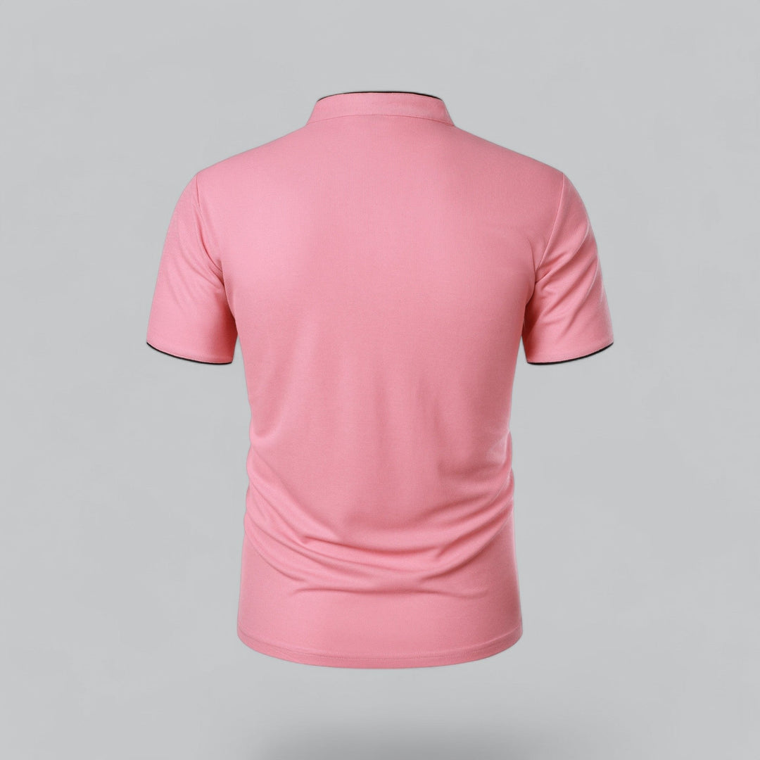 Benjamin | Men's Cotton Short-Sleeve Mandarin Collar Polo Shirt · Oliver Bradley