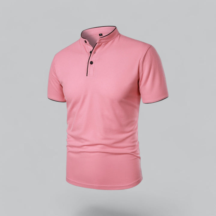 Benjamin | Men's Cotton Short-Sleeve Mandarin Collar Polo Shirt · Oliver Bradley