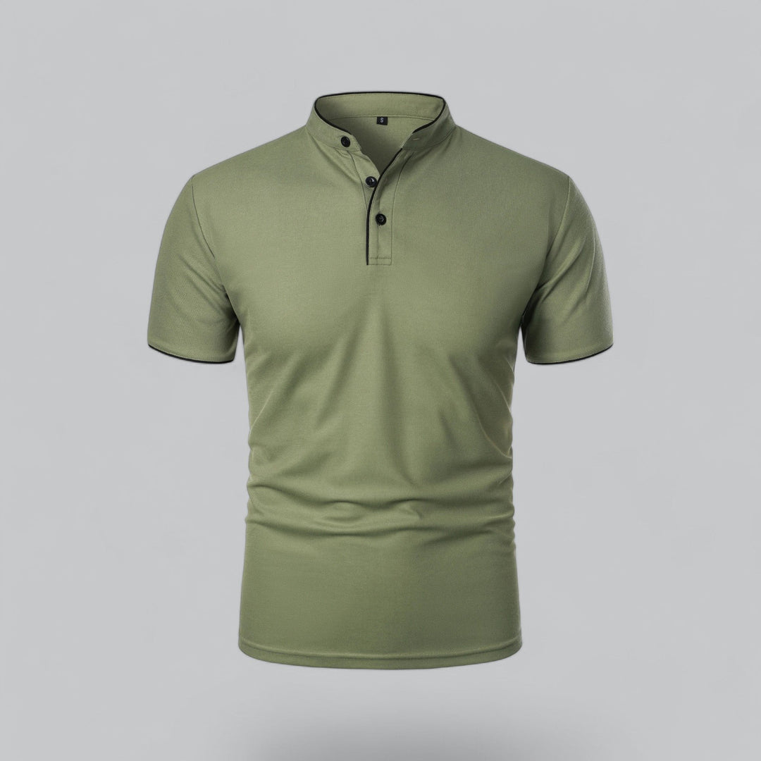 Benjamin | Men's Cotton Short-Sleeve Mandarin Collar Polo Shirt · Oliver Bradley