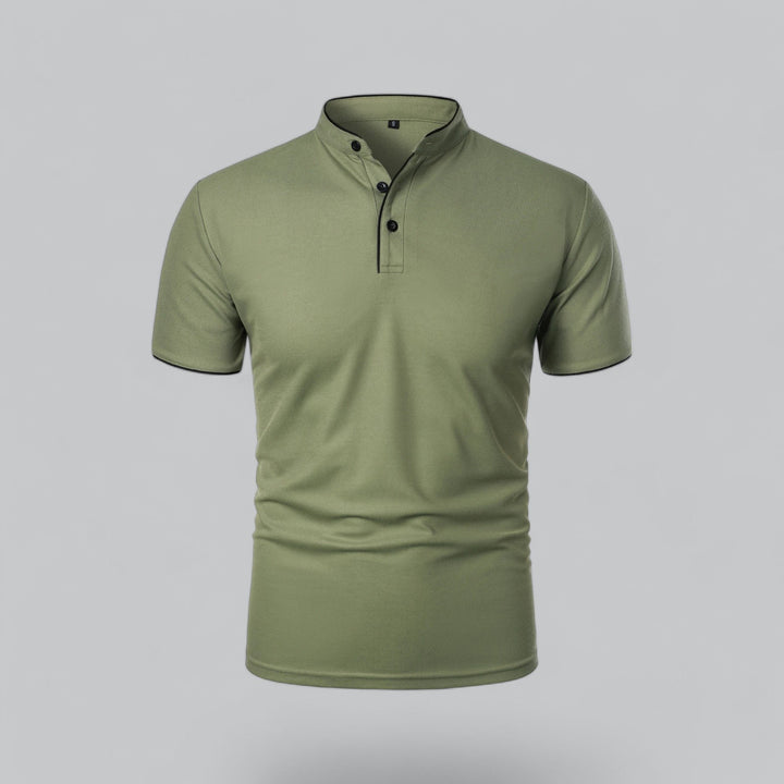 Benjamin | Men's Cotton Short-Sleeve Mandarin Collar Polo Shirt · Oliver Bradley