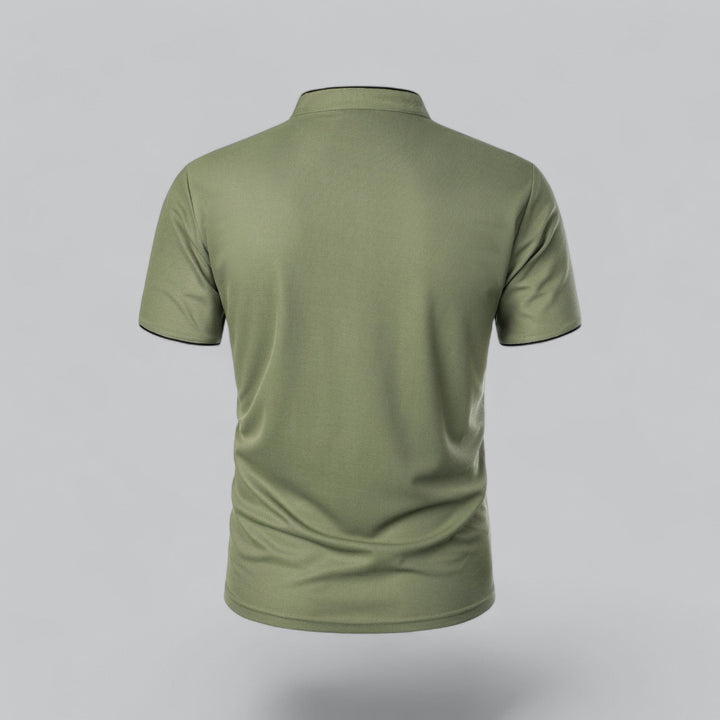 Benjamin | Men's Cotton Short-Sleeve Mandarin Collar Polo Shirt · Oliver Bradley