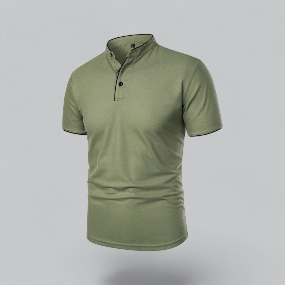 Benjamin | Men's Cotton Short-Sleeve Mandarin Collar Polo Shirt · Oliver Bradley