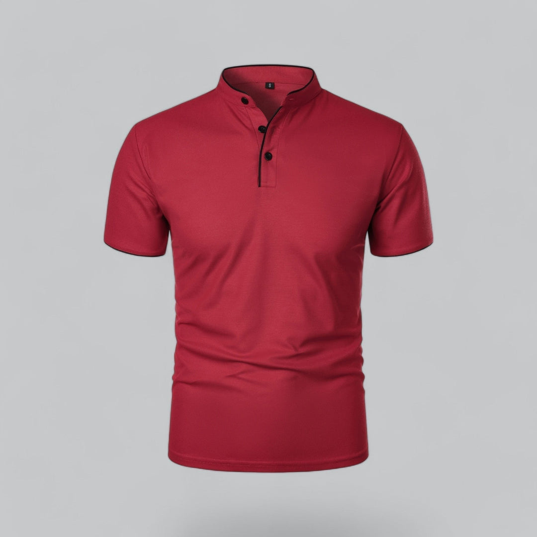 Benjamin | Men's Cotton Short-Sleeve Mandarin Collar Polo Shirt · Oliver Bradley